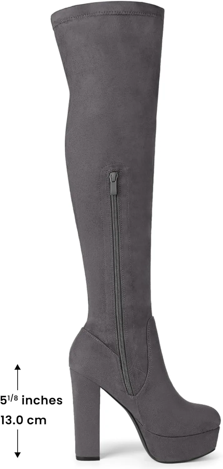Allegra K Women's Platform Block Heel Over Knee High Boots