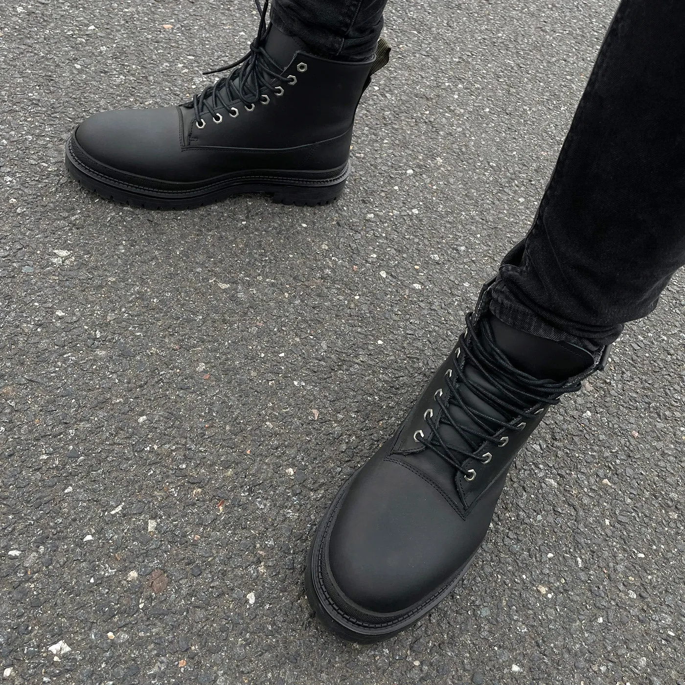 Arvid lace up boot leather warm - BLACK