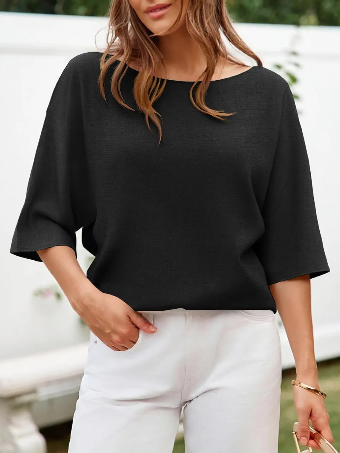 Cicy Bell Womens Half Sleeve Sweaters Oversized Boat Neck Knitted Pullover Sweater Trendy Casual Loose Fit Fall Tops