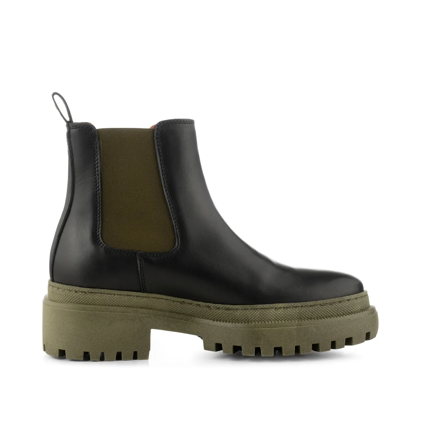 Iona chelsea støvle læder - BLACK/KHAKI