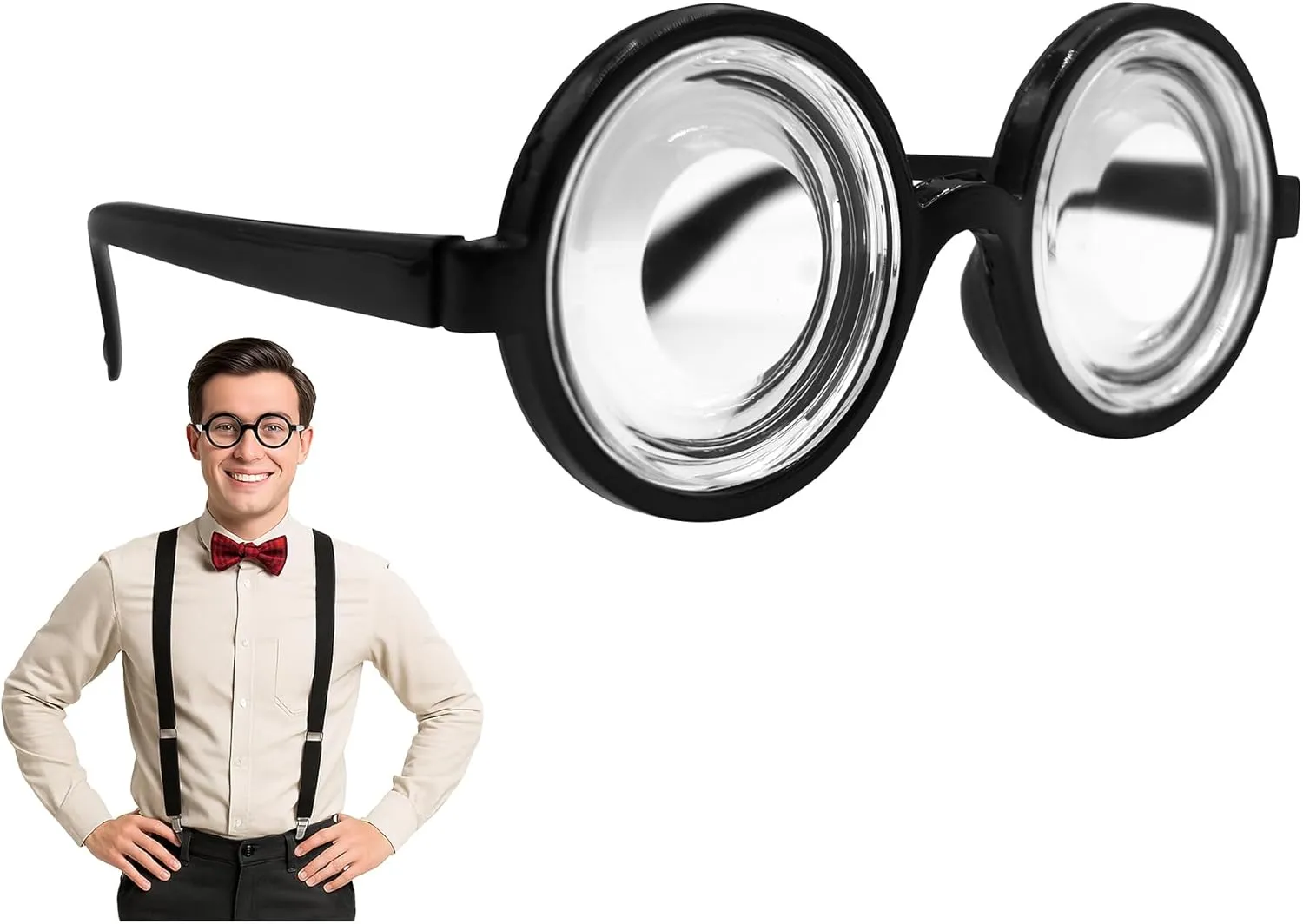 Nicky Bigs Novelties Adult Round Bubble Thick Lensed Nerd Eye Glasses Geek Specs Fake Plastic Costume Prop