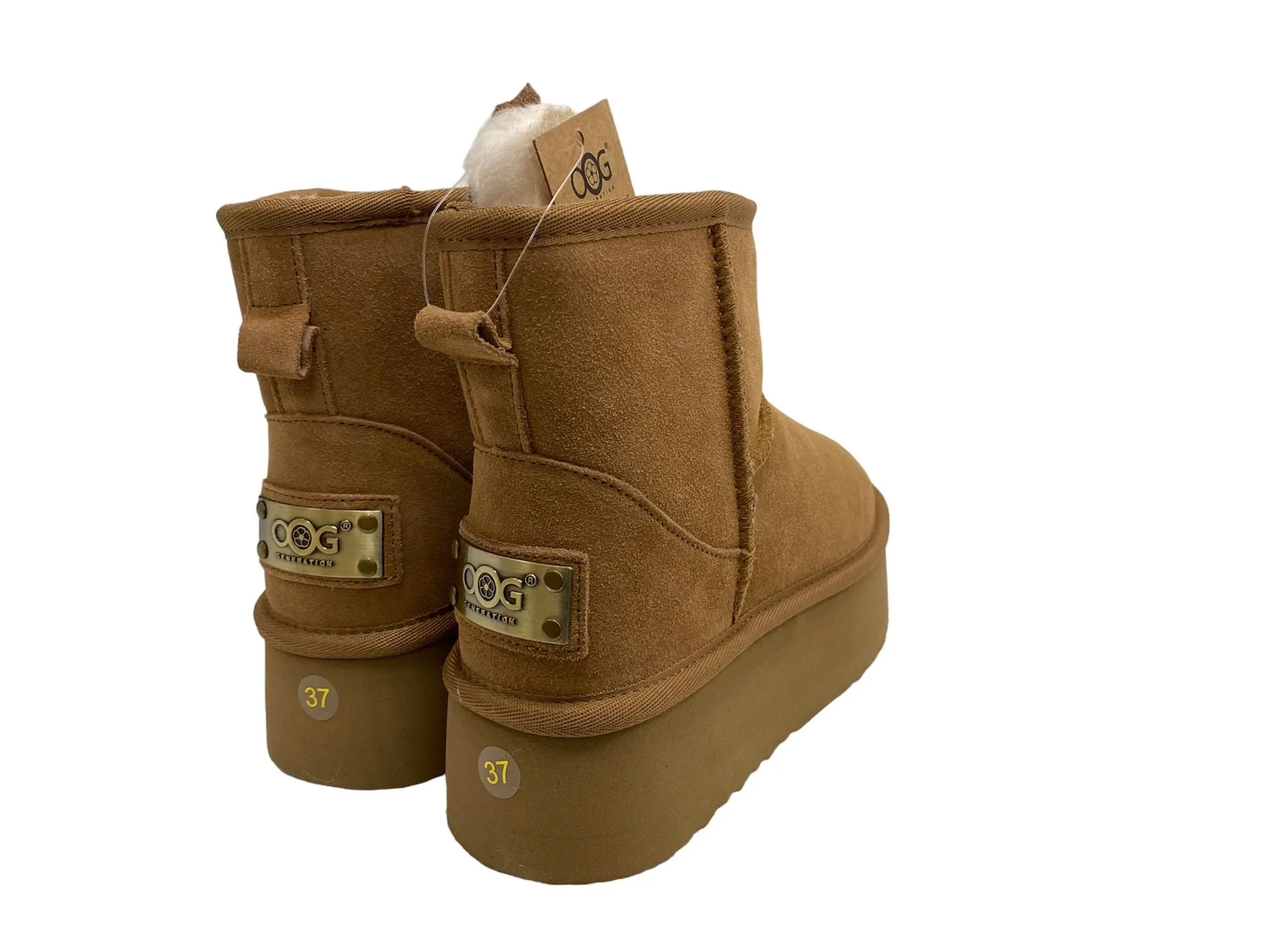 OB5864 Mini Designer Boots aus Leder, Lammfell mit Plateau Sohle