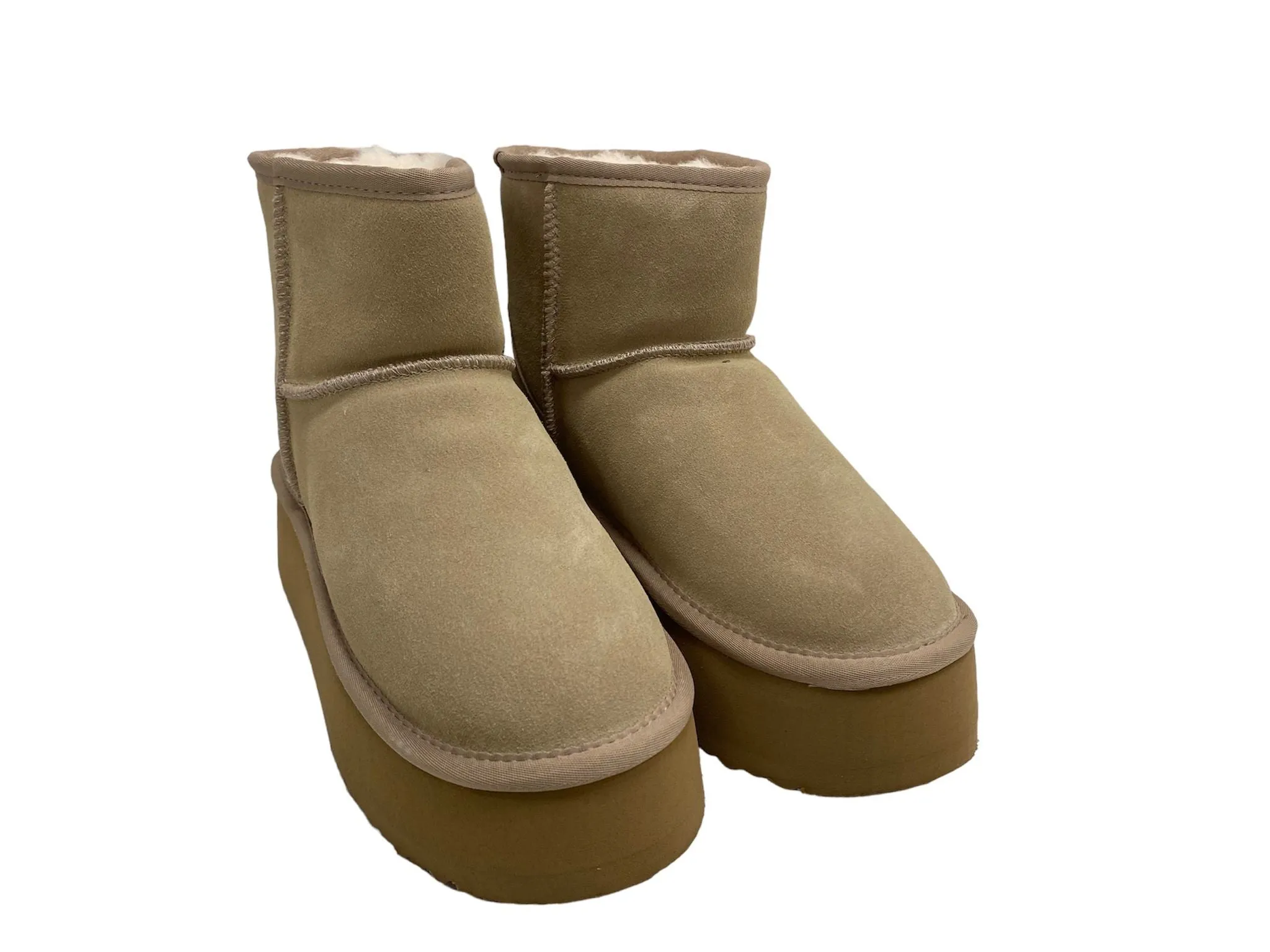 OB5864 Mini Designer Boots aus Leder, Lammfell mit Plateau Sohle