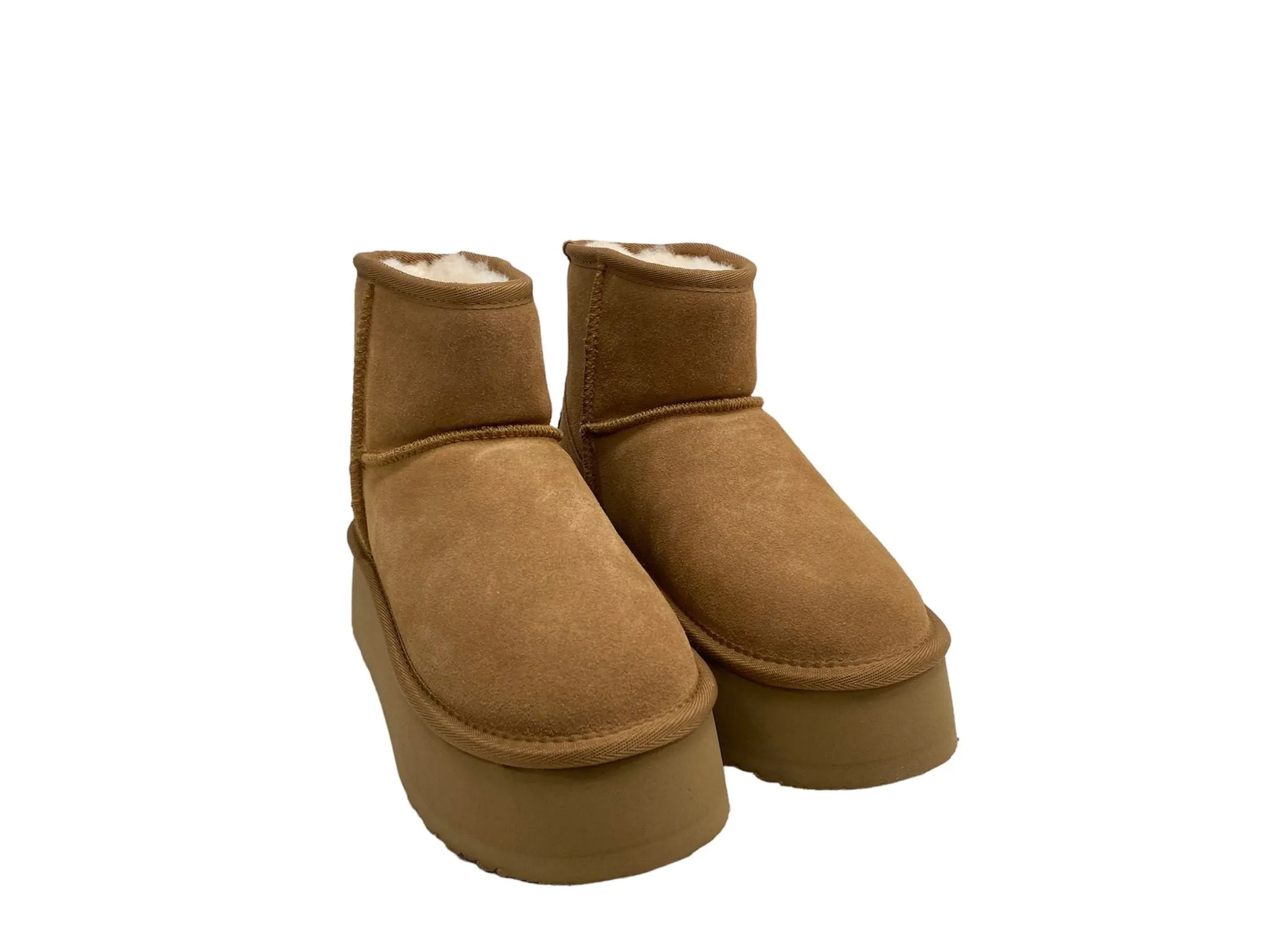 OB5864 Mini Designer Boots aus Leder, Lammfell mit Plateau Sohle