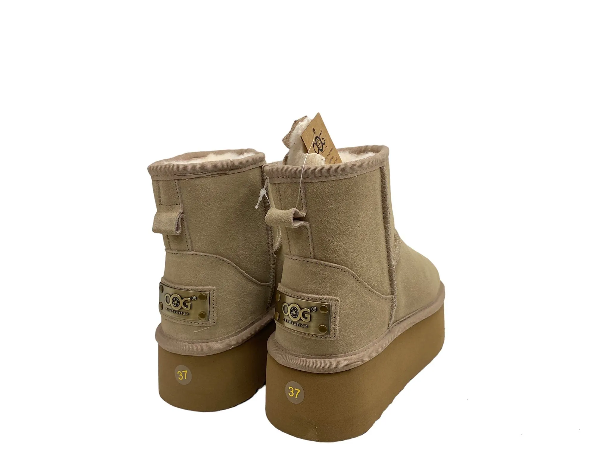 OB5864 Mini Designer Boots aus Leder, Lammfell mit Plateau Sohle