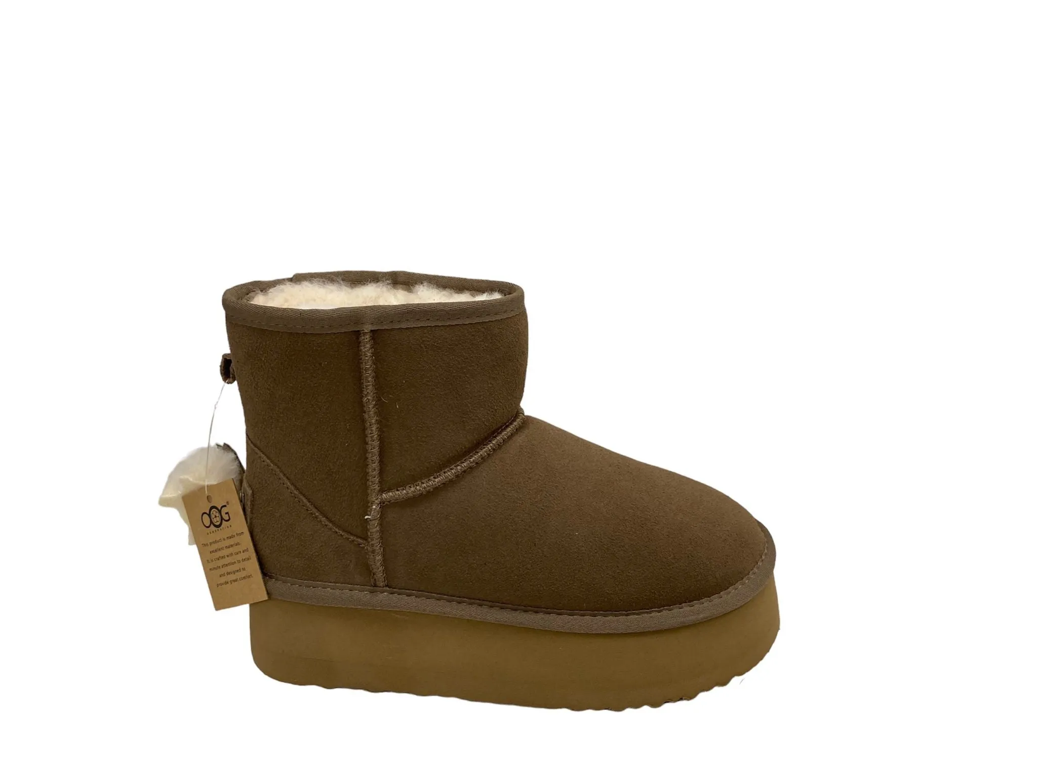 OB5864 Mini Designer Boots aus Leder, Lammfell mit Plateau Sohle