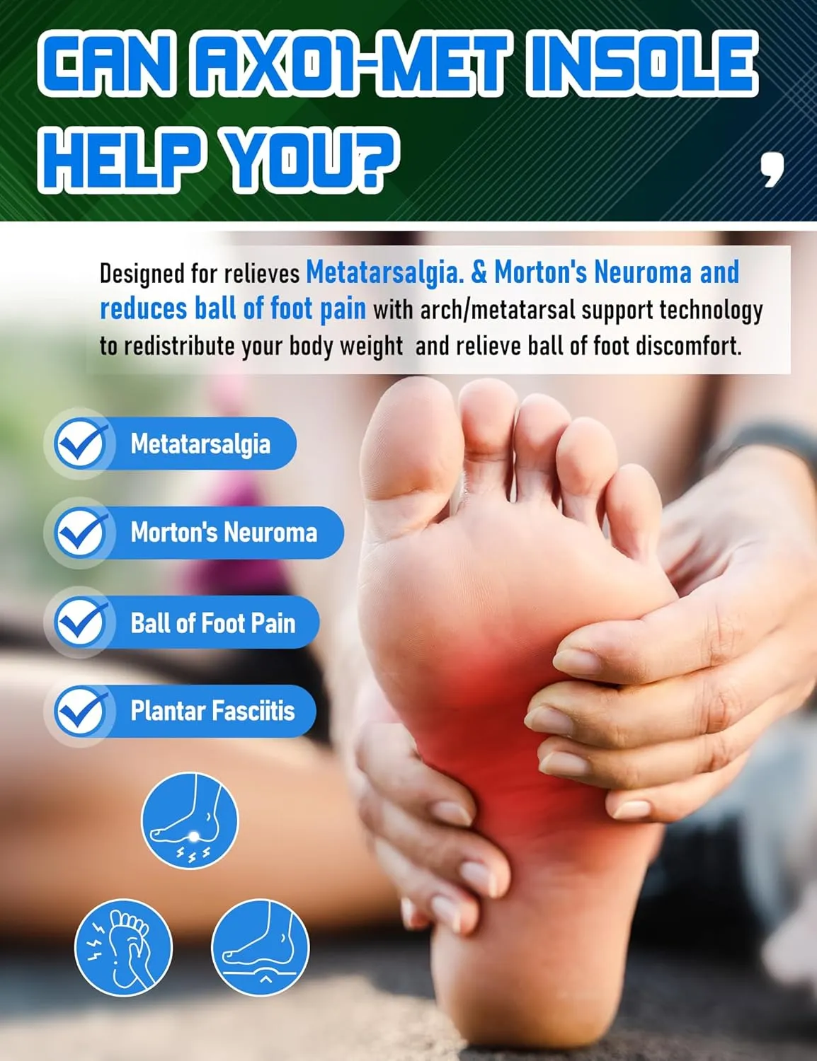 Orthotic Insoles with Metatarsal Pads, Plantar Fasciitis Arch Support Inserts for Metatarsalgia, Morton's Neuroma, Ball of Foot Pain Relief, Man Women Insoles for Standing All Day-F