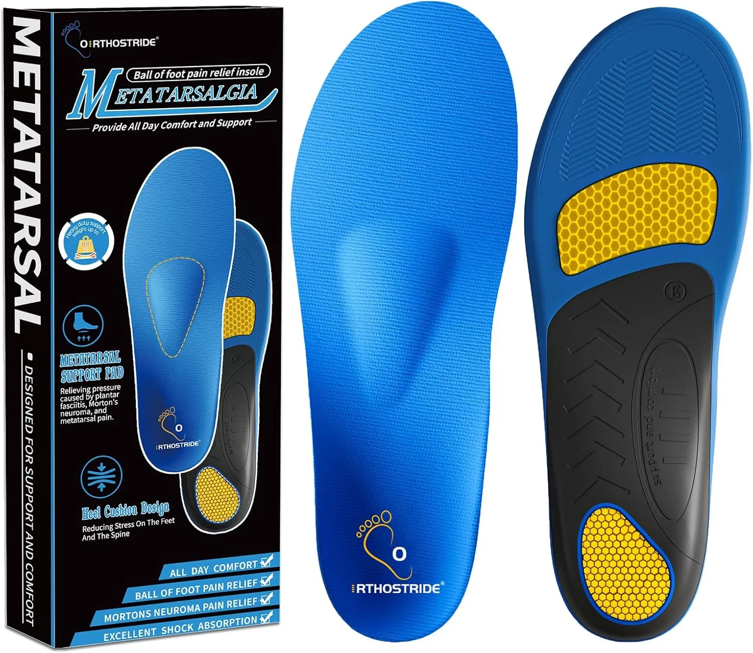 Orthotic Insoles with Metatarsal Pads, Plantar Fasciitis Arch Support Inserts for Metatarsalgia, Morton's Neuroma, Ball of Foot Pain Relief, Man Women Insoles for Standing All Day-F