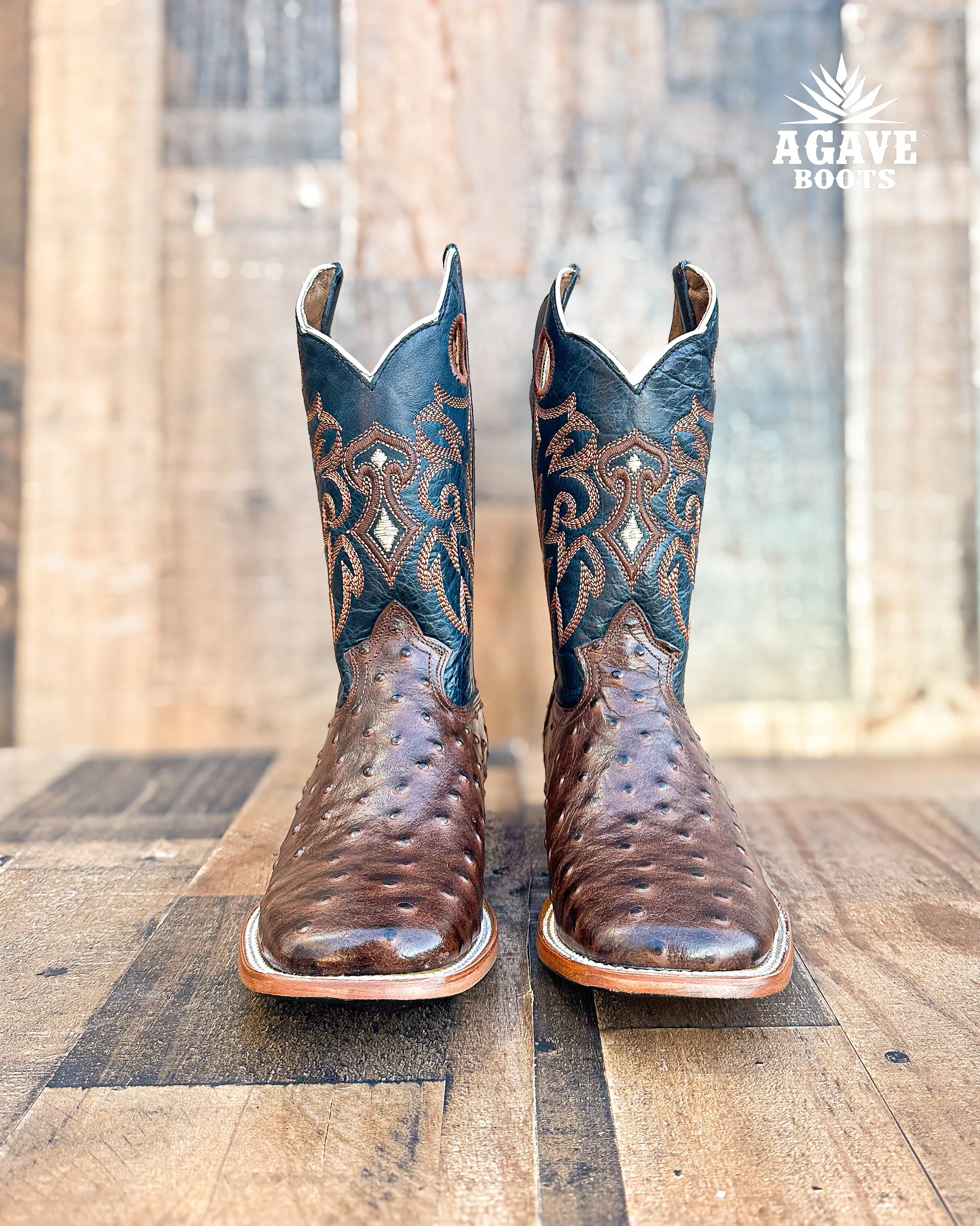 OSTRICH BROWN | MEN SQUARE TOE WESTERN COWBOY BOOTS