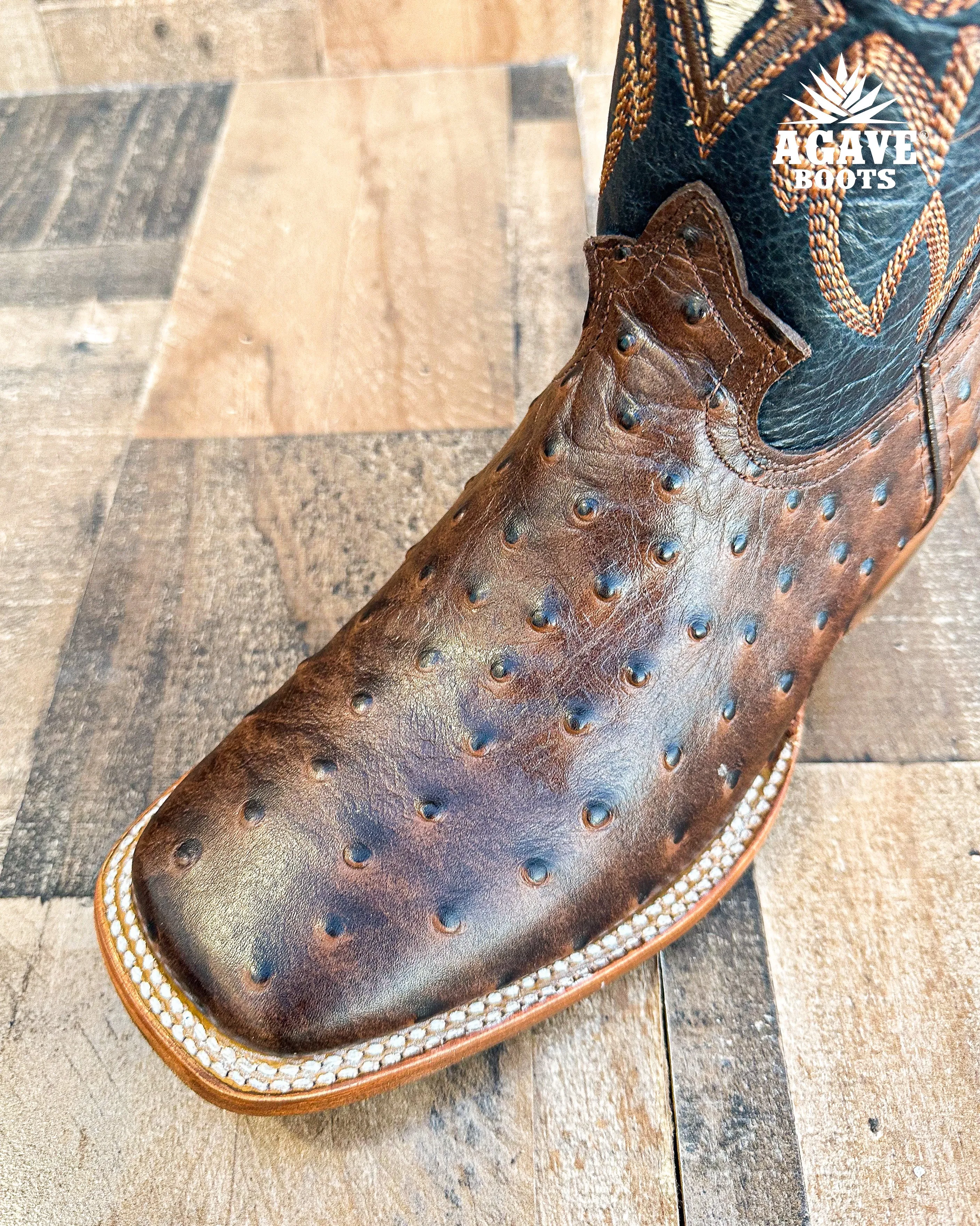 OSTRICH BROWN | MEN SQUARE TOE WESTERN COWBOY BOOTS
