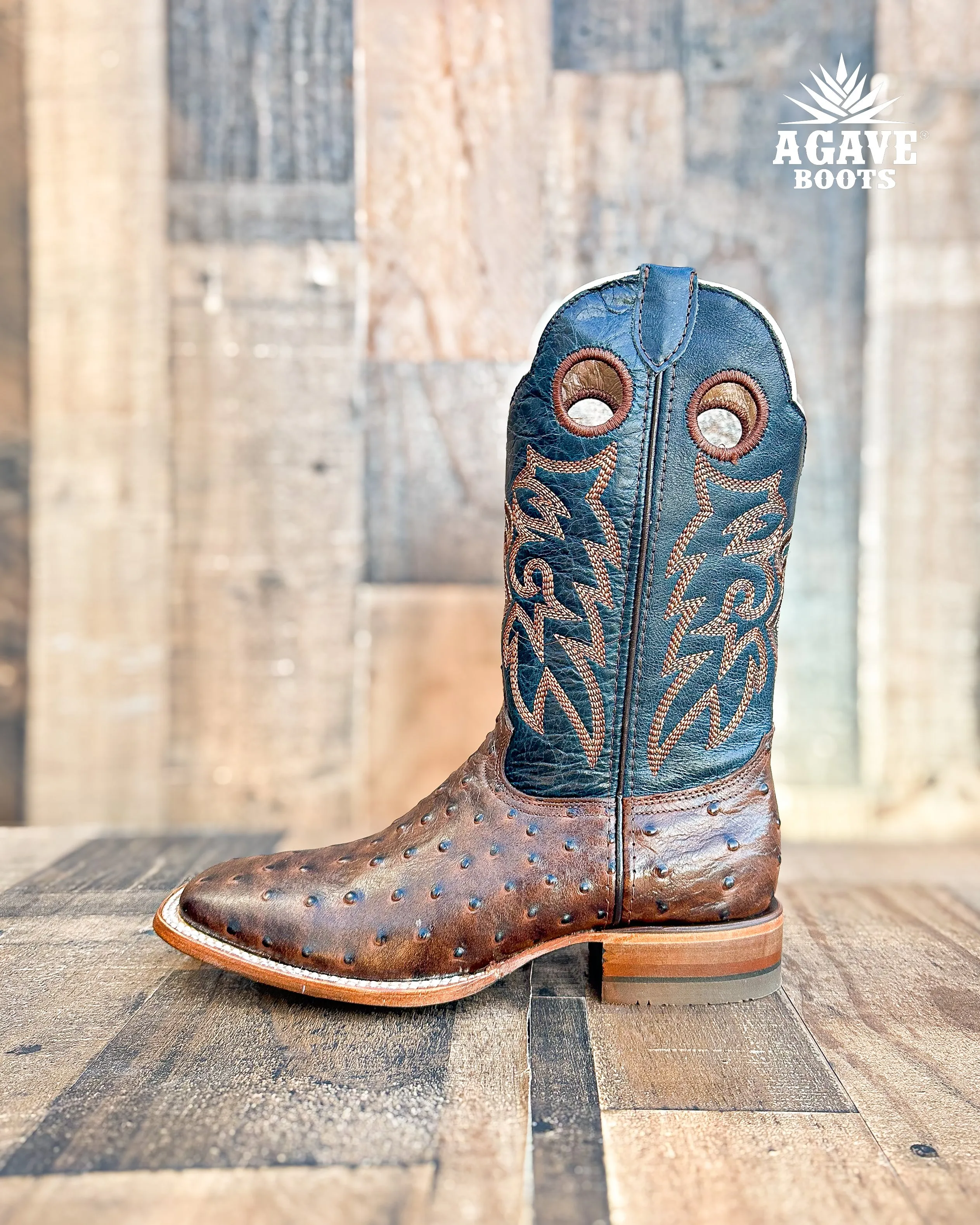 OSTRICH BROWN | MEN SQUARE TOE WESTERN COWBOY BOOTS