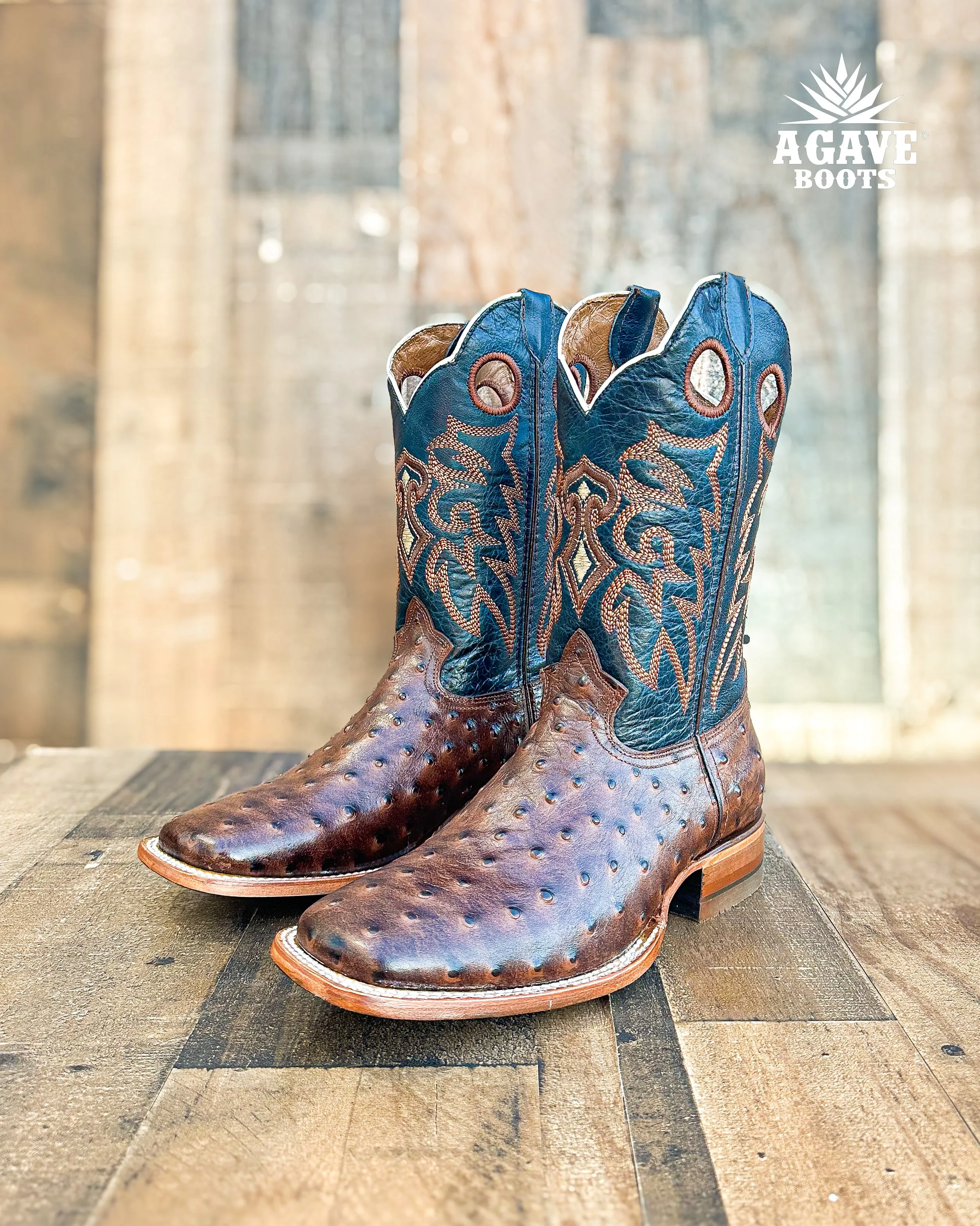 OSTRICH BROWN | MEN SQUARE TOE WESTERN COWBOY BOOTS