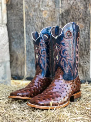 OSTRICH BROWN | MEN SQUARE TOE WESTERN COWBOY BOOTS