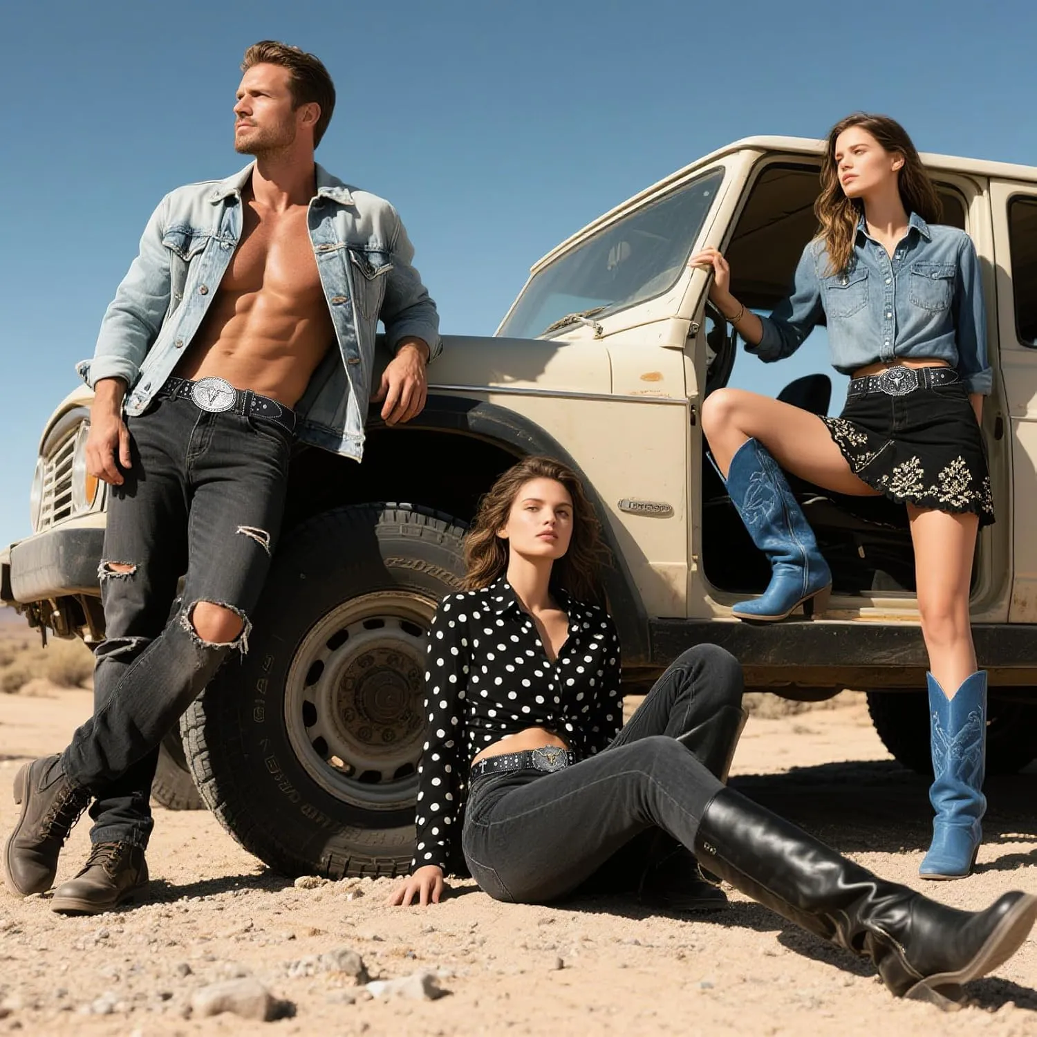Punk & Cowboy Belts for Men & Women, PU Leather Western Punk Rock Belt with Western Bull Buckle
