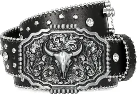 Punk & Cowboy Belts for Men & Women, PU Leather Western Punk Rock Belt with Western Bull Buckle