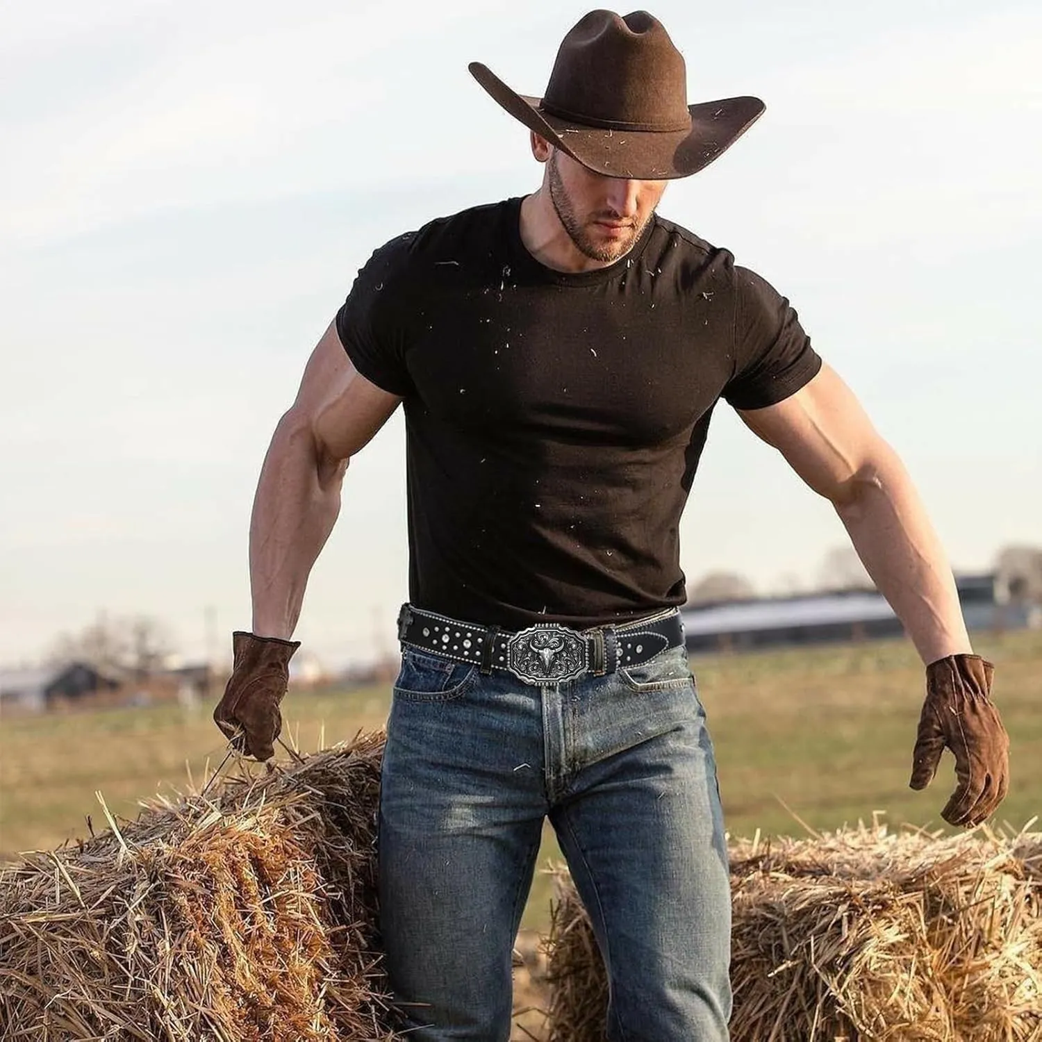 Punk & Cowboy Belts for Men & Women, PU Leather Western Punk Rock Belt with Western Bull Buckle