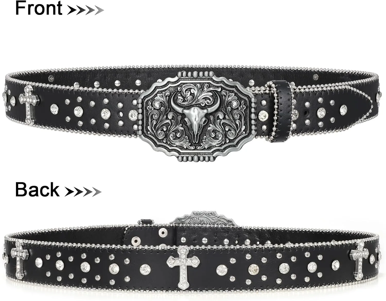 Punk & Cowboy Belts for Men & Women, PU Leather Western Punk Rock Belt with Western Bull Buckle
