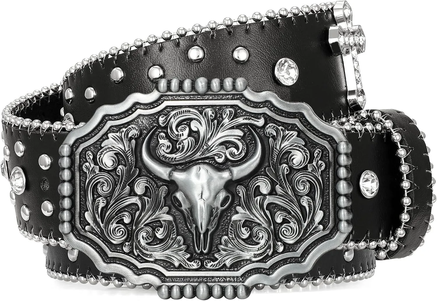 Punk & Cowboy Belts for Men & Women, PU Leather Western Punk Rock Belt with Western Bull Buckle