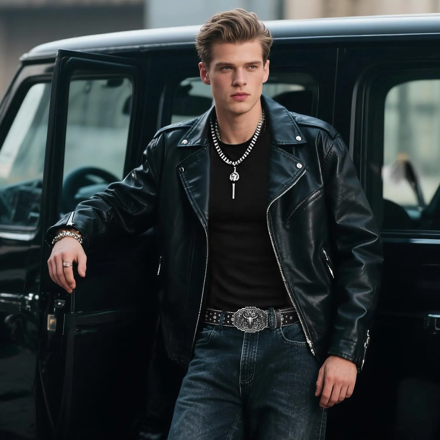 Punk & Cowboy Belts for Men & Women, PU Leather Western Punk Rock Belt with Western Bull Buckle