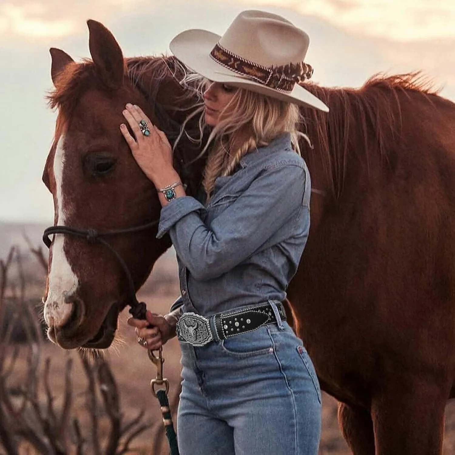 Punk & Cowboy Belts for Men & Women, PU Leather Western Punk Rock Belt with Western Bull Buckle