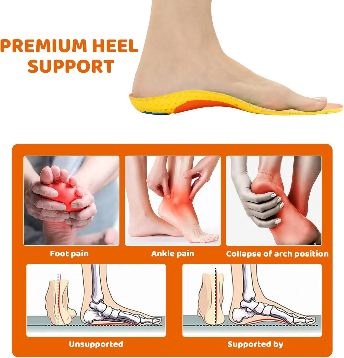 Running Shoe Inserts Arch Support Inserts for Women Men Plantar Fasciitis Insoles Pain Relief Reduce Fatigue Flat Feet Orthotics Inserts with Shock Absorption & Prevent Injuries for Work Boot