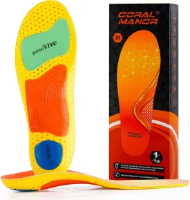 Running Shoe Inserts Arch Support Inserts for Women Men Plantar Fasciitis Insoles Pain Relief Reduce Fatigue Flat Feet Orthotics Inserts with Shock Absorption & Prevent Injuries for Work Boot