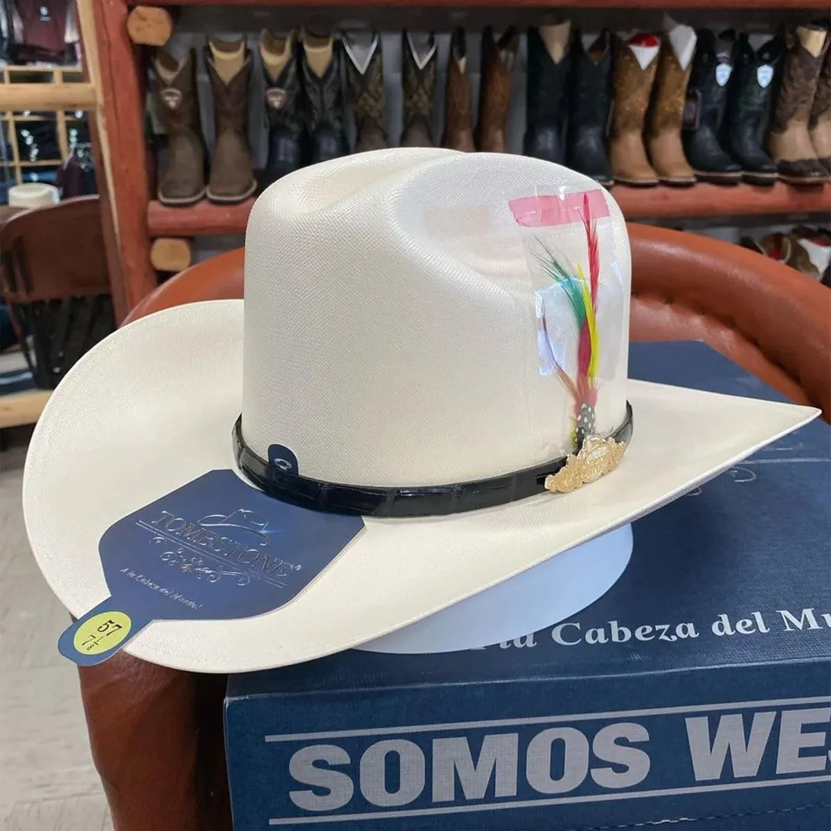 Tombstone 5,000X Cowboy Hat Sinaloa Shape With Feathers Brim 3 1/2"