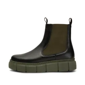 Tove chelsea støvle læder - BLACK/KHAKI