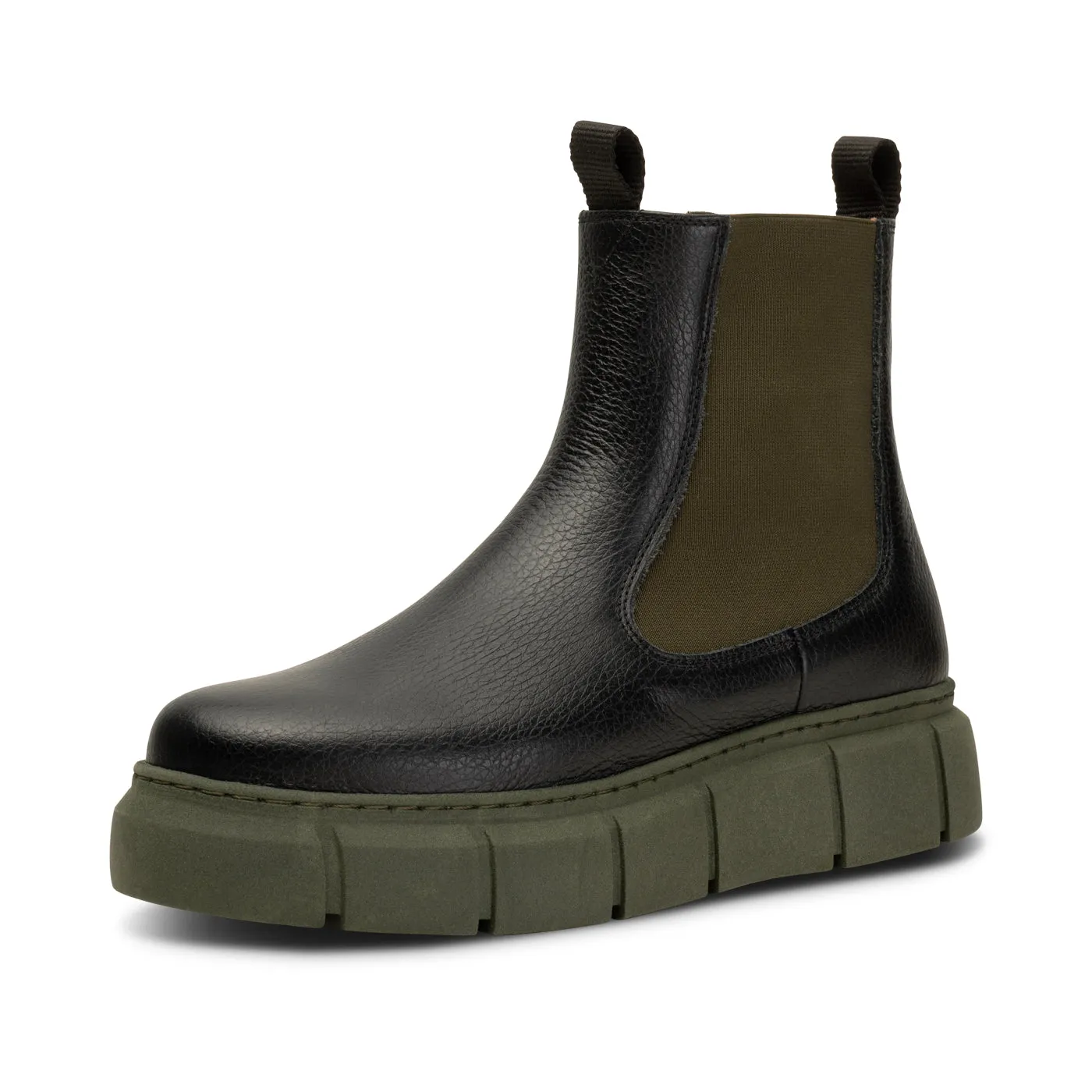 Tove chelsea støvle læder - BLACK/KHAKI