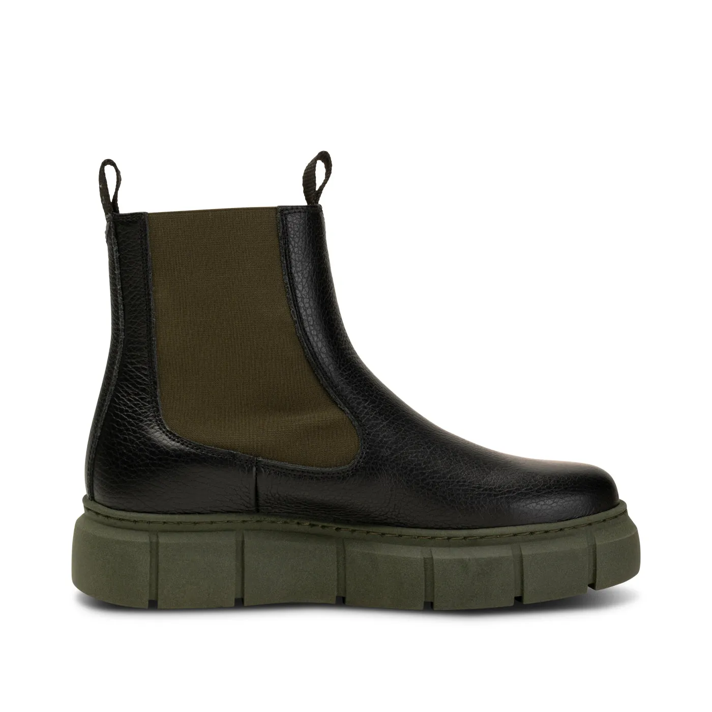 Tove chelsea støvle læder - BLACK/KHAKI