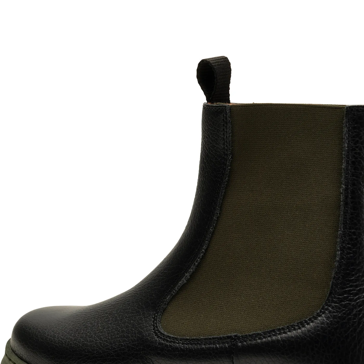 Tove chelsea støvle læder - BLACK/KHAKI