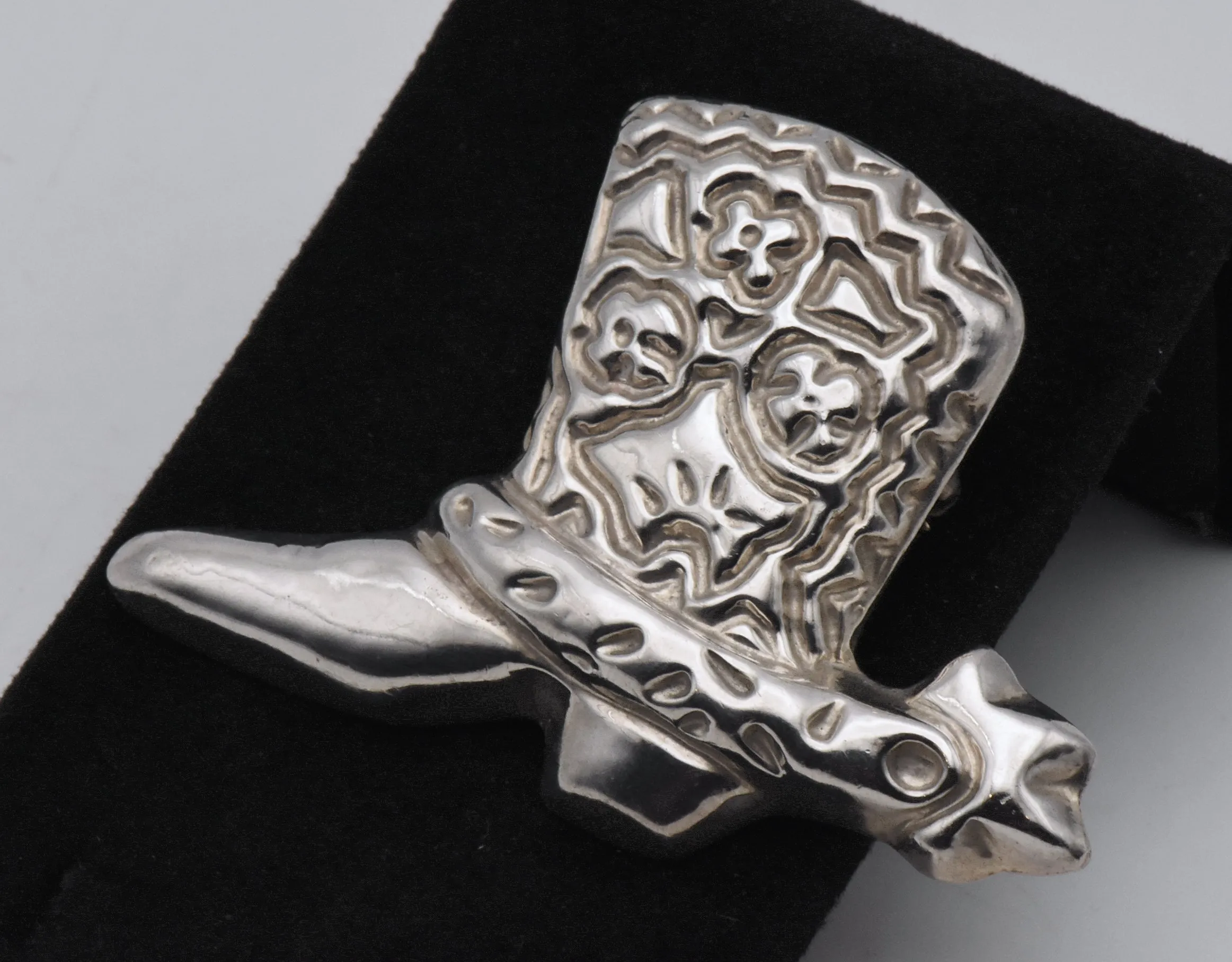Vintage Handmade Mexican Sterling Silver Cowboy Boot with Spur Brooch/Pendant